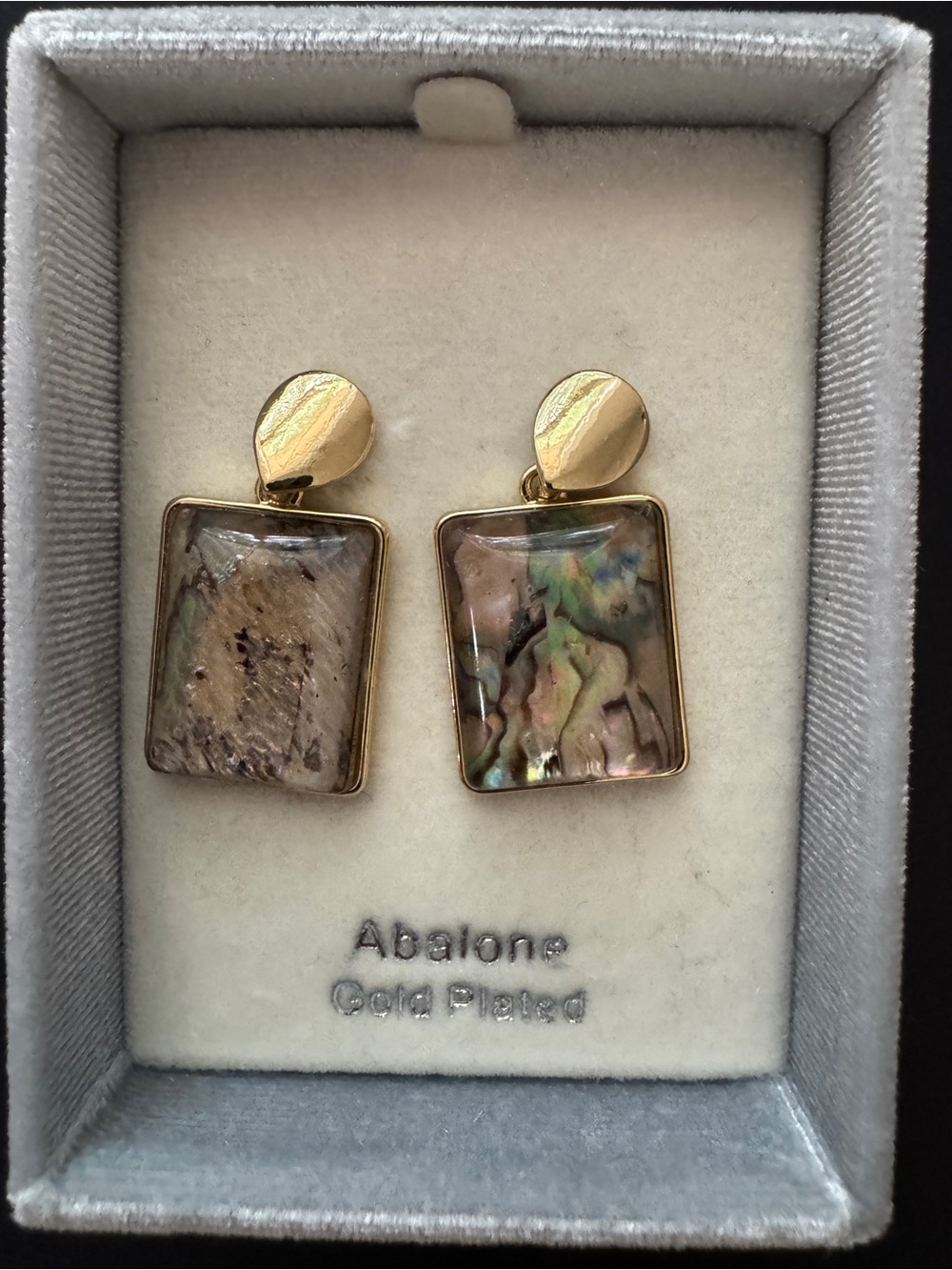 Gold-Plated Abalone Drop Earrings - Iridescent Multicolor